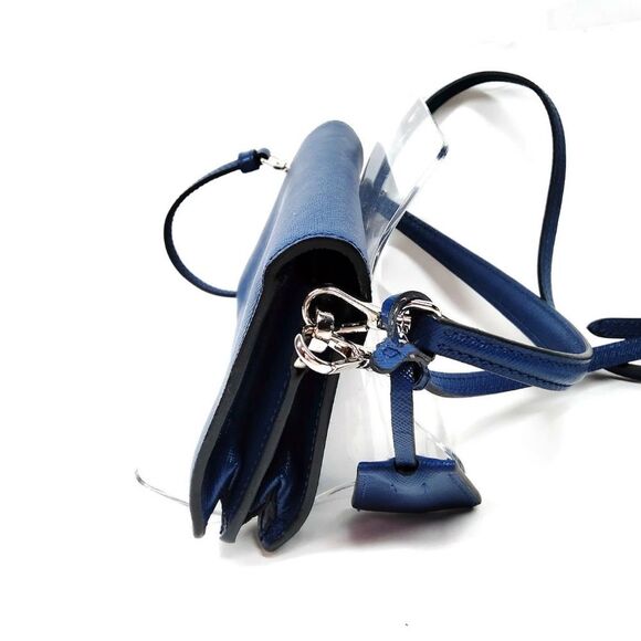 Authentic PRADA Blue Saffiano Lux Leather 2way Sound Flap Mini Crossbody Bag - Picture 3 of 9